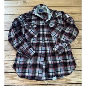 Vintage Pendleton Check Virgin Wool Button Up Flannel Shirt Medium Red Black